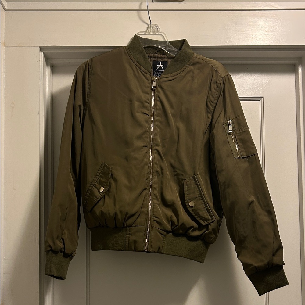Atmosphere Unisex Style Khaki Green Bomber Jacket - Size 6, NWOT